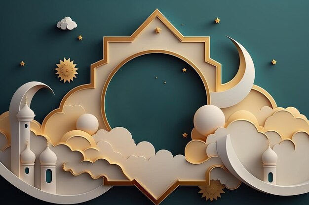 Ilustración de celebración de la noche de ramadán con mezquita y luna creciente