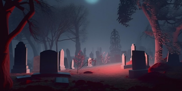 Ilustración de cementerio aterrador generada por IA