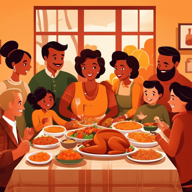 Foto ilustración de la cena familiar de acción de gracias