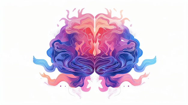 Foto una ilustración de un cerebro colorido hecho de ondas el cerebro está dividido en dos colores rosa y azul y tiene un patrón ondulado que lo atraviesa