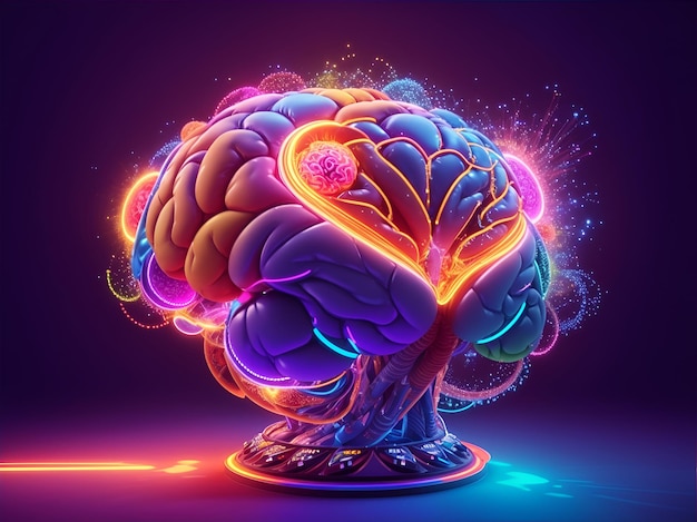 Ilustración de cerebro humano colorido futurista