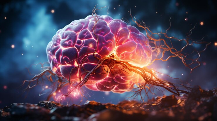 Ilustración del cerebro humano con líneas abstractas Ilustración de alta calidad
