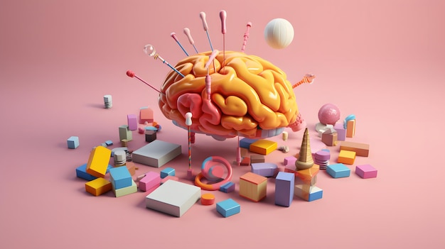 Foto ilustración del cerebro síntomas de la enfermedad concepto de salud mental ilustración de fondo 3d