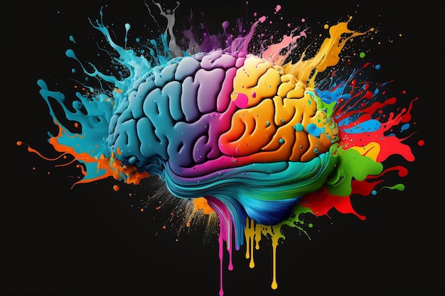 Ilustración de un cerebro vibrante y creativo lleno de colores Ai generativo