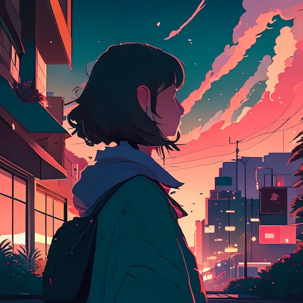 Foto ilustración de la chica del anime lofi