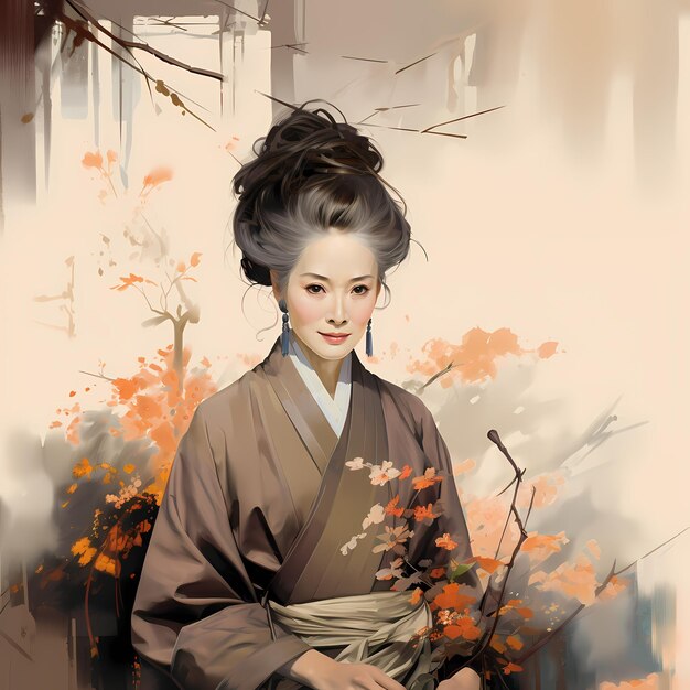 ilustración de chica china belleza hanfu mujer oriental