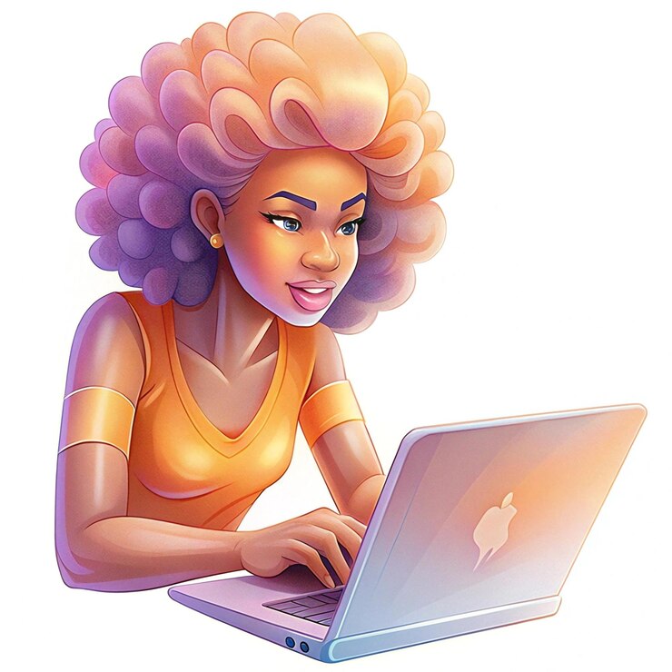Foto ilustración de una chica en una computadora portátil mujer independiente chica estudiante