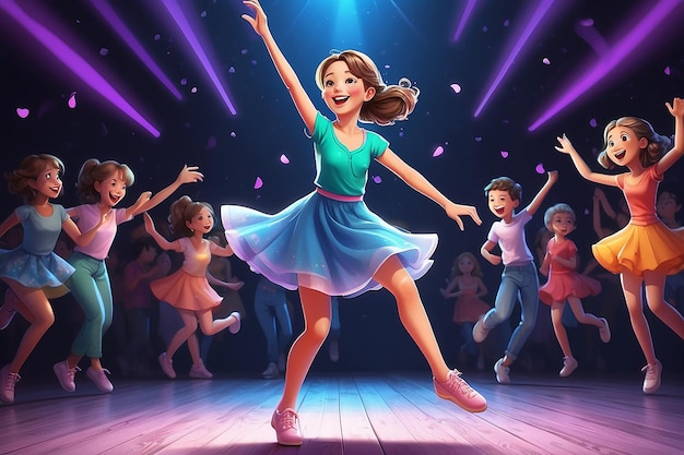 Ilustración de una chica feliz bailando EPS 10