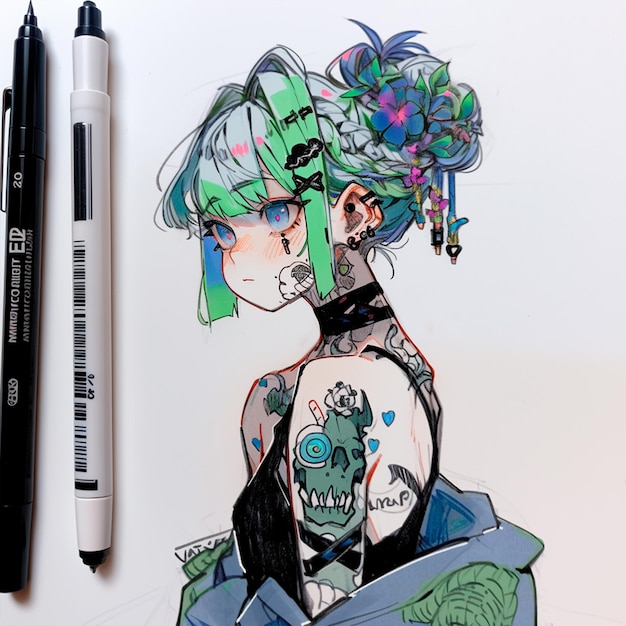 Foto una ilustración de una chica hermosa con tatuajes