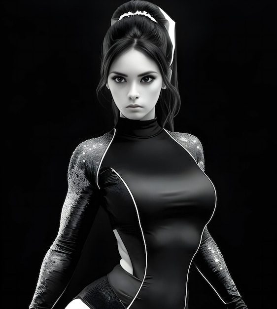 Ilustración de una chica hermosa en un traje negro