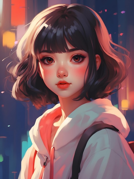 Ilustración de chica linda detalles finos colores vibrantes sombreado suave estilo anime pintura digital b