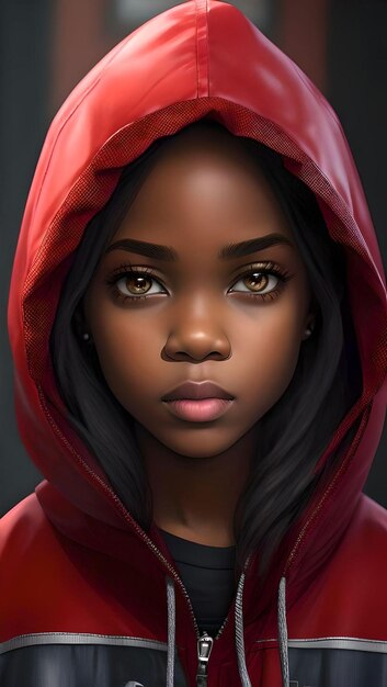 Ilustración de una chica negra con una capucha roja