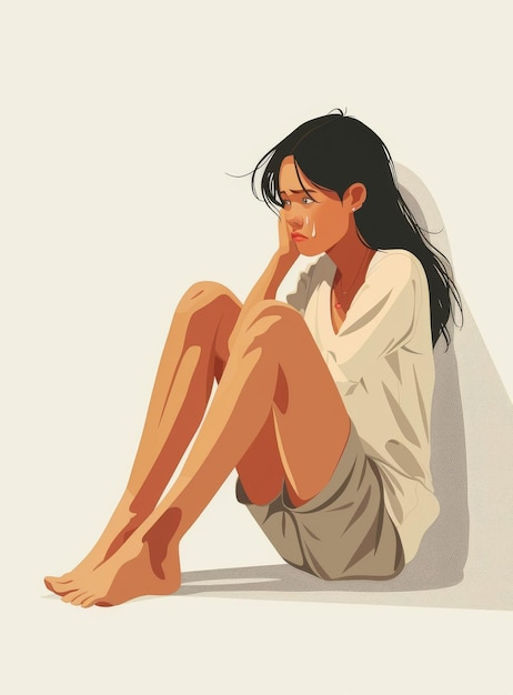 Ilustración de una chica triste sentada en el suelo