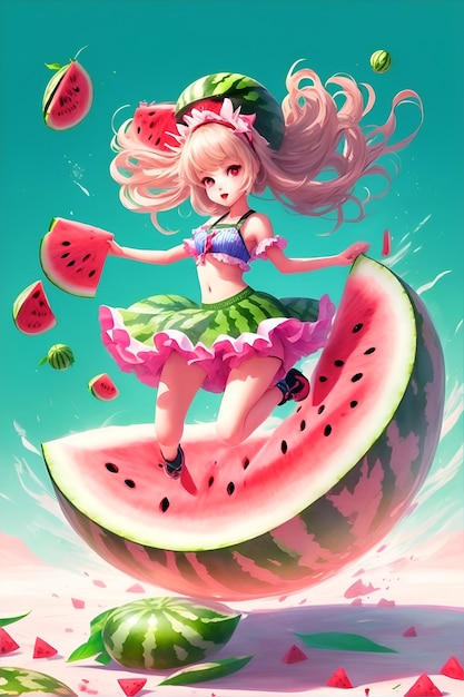 Ilustración de chicas bailando frutas para trabajos de diseño proyecto decoración wallart papel tapiz