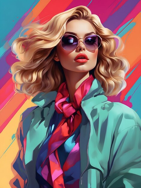 Ilustración de chicas de moda de moda con estilo colores vibrantes modernos sombreado detallado pintura digital