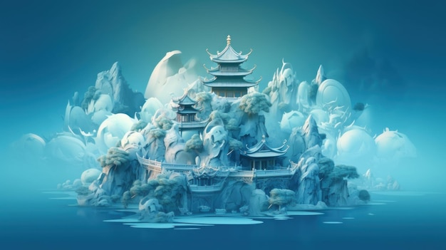 Ilustración china 3D vívida y vibrante Generative ai