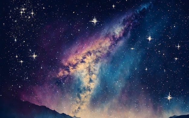 Ilustración de un cielo estrellado brillante en un estilo acuarela