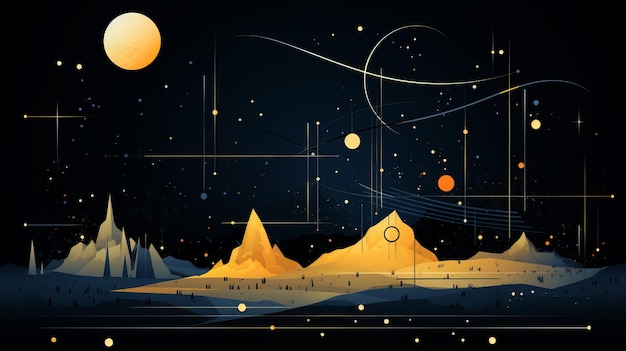 una ilustración del cielo nocturno con planetas y estrellas