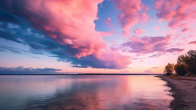 Foto ilustración de cielo nublado rosa ai generativexa