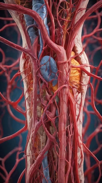 Ilustración científica médica abstracta de venas y arterias en el cuerpo humano