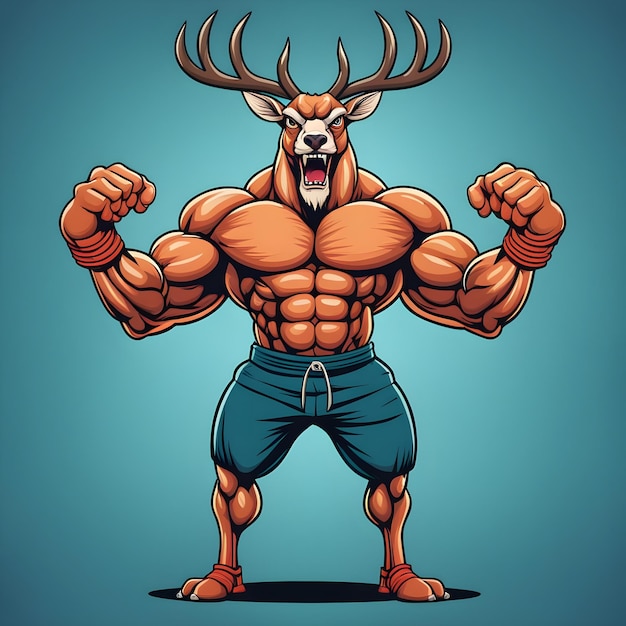 Ilustración de un ciervo musculoso Adecuado para logotipos de fitness culturistas atletas de gimnasio