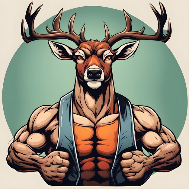Ilustración de ciervo musculoso Apto para logotipos de fitness culturistas atletas de gimnasio
