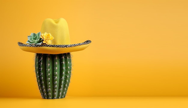 Ilustración para Cinco De Mayo Cactus con sombrero mexicano con espacio de copia Generativo ai