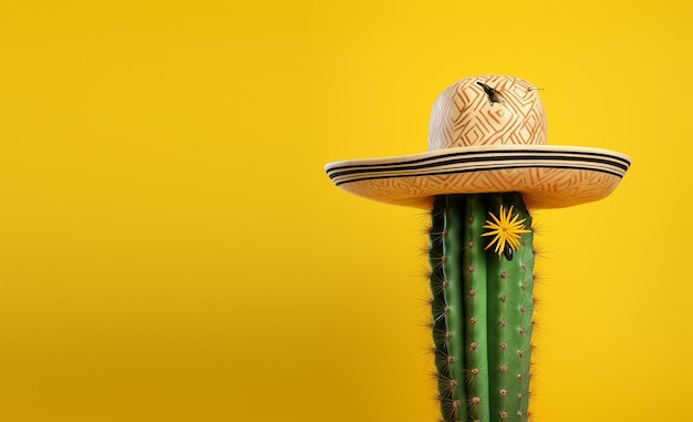 Ilustración para Cinco De Mayo Cactus con sombrero mexicano con espacio de copia Generativo ai