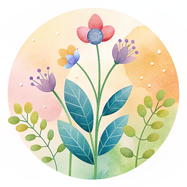 Ilustración de círculo floral en acuarela