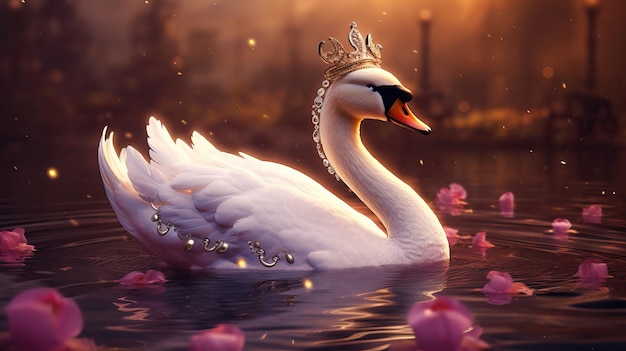 Foto ilustración de cisne de fantasía sobre fondo natural