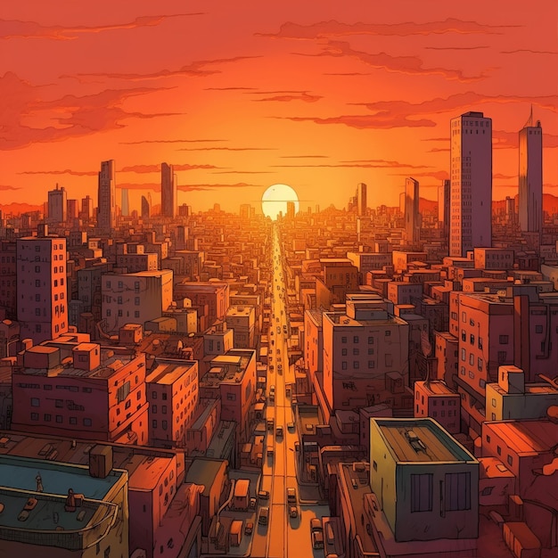 Ilustración de la ciudad futurista moderna Cybercity superó al Sol