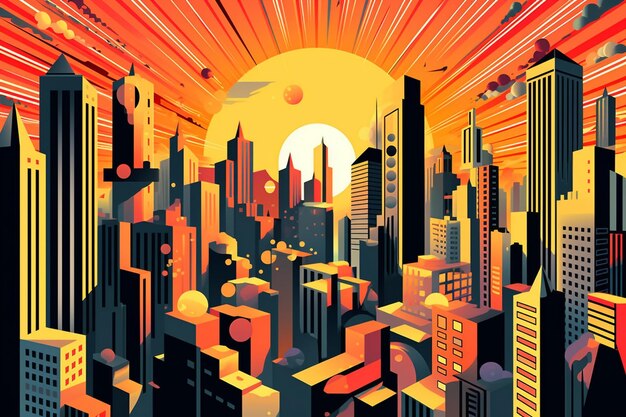 Ilustración de la ciudad futurista moderna Cybercity superó al Sol