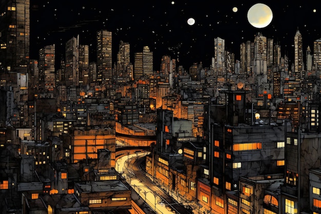 Ilustración de la ciudad por la noche