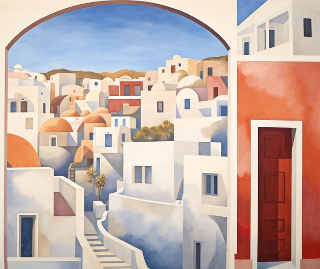 Ilustración de la ciudad de Santorini en Grecia Europa