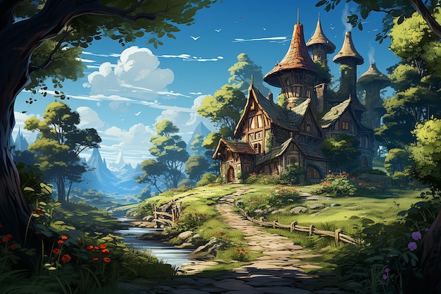 Ilustración del claro del bosque de fantasía