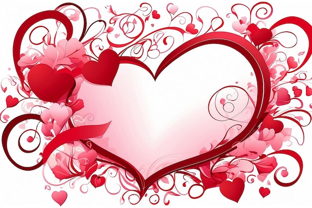 Foto una ilustración de clip art con algunos corazones del día de san valentín con contornos giratorios de estilo caligrafía en rojo y rosa aislados dentro de un marco o borde