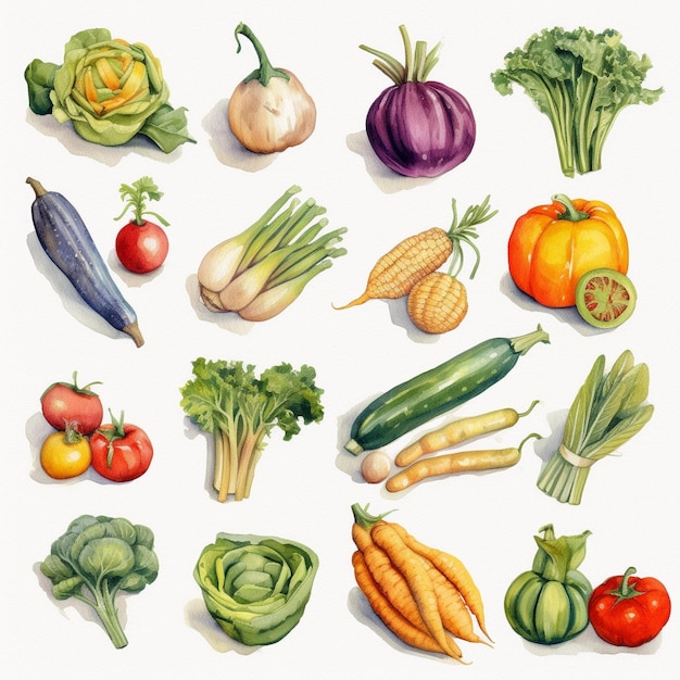 Foto ilustración de clip art conjunto de verduras