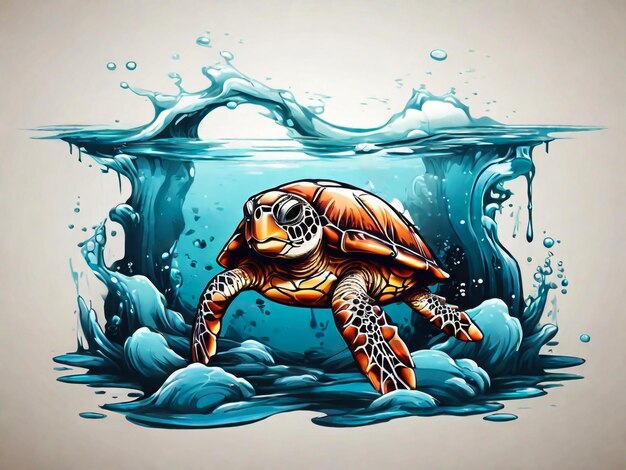 Ilustración de clipart de color de tortuga dibujada a mano por vector