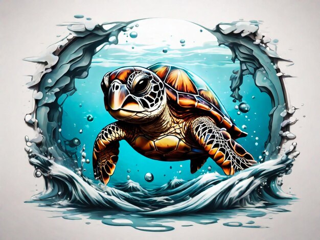 Ilustración de clipart de color de tortuga dibujada a mano por vector