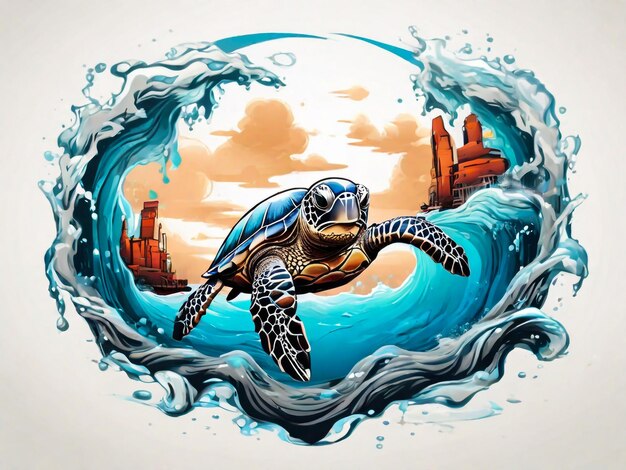 Ilustración de clipart de color de tortuga dibujada a mano por vector