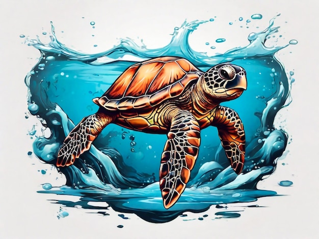 Ilustración de clipart de color de tortuga dibujada a mano por vector