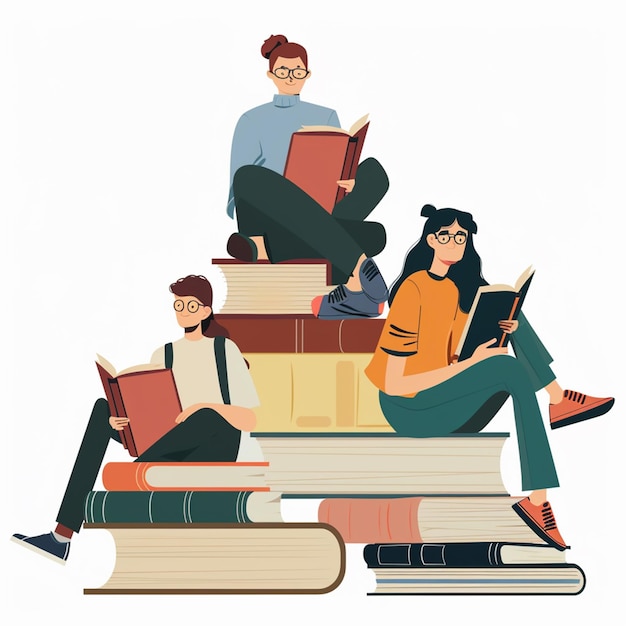 Ilustración de club de lectura de diseño plano dibujado a mano