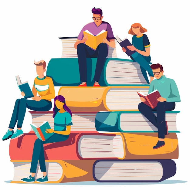 Ilustración de club de lectura de diseño plano dibujado a mano