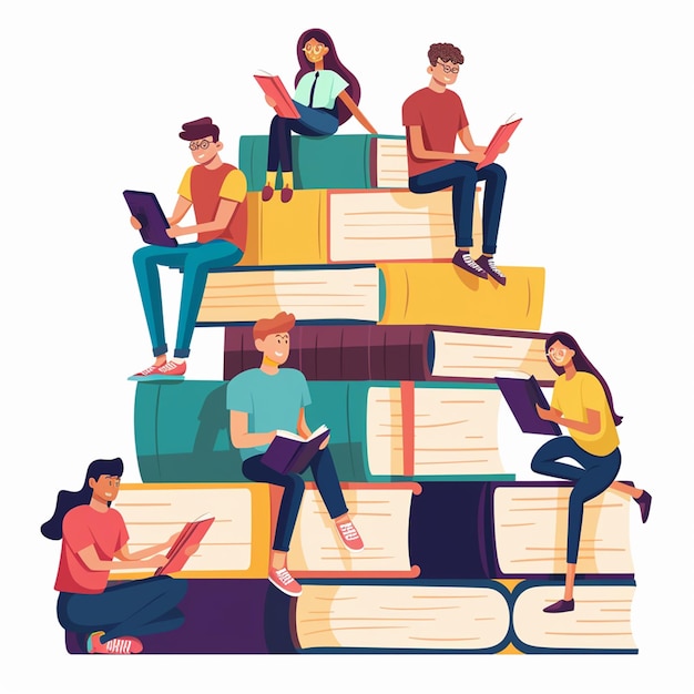 Ilustración de club de lectura de diseño plano dibujado a mano