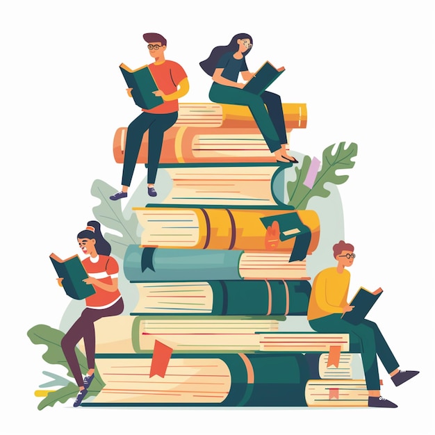Ilustración de club de lectura de diseño plano dibujado a mano