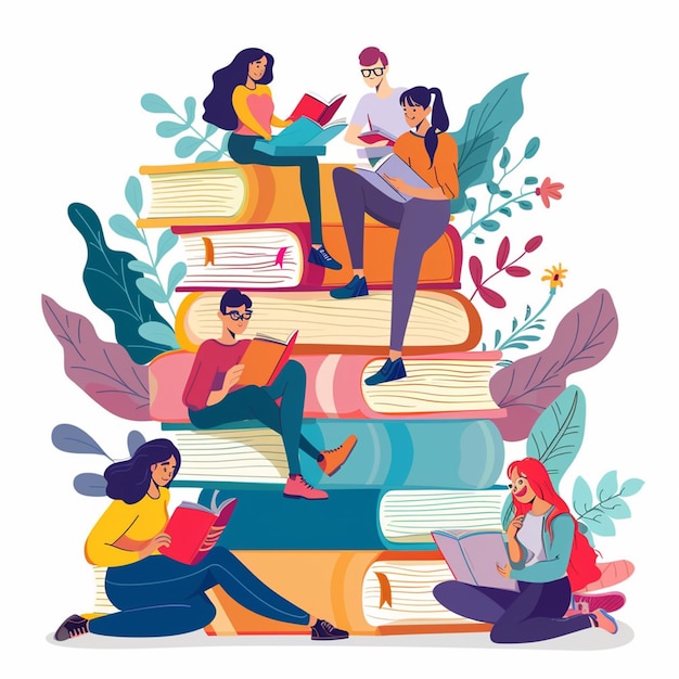 Ilustración del club de libros de diseño plano dibujada a mano