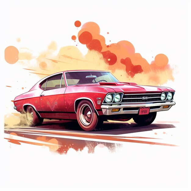 ilustración de un coche clásico con un efecto generativo de salpicaduras de pintura roja ai