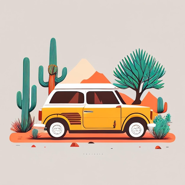 Ilustración de un coche deportivo minimalista sobre un fondo paisajístico Creado con tecnología de IA generativa