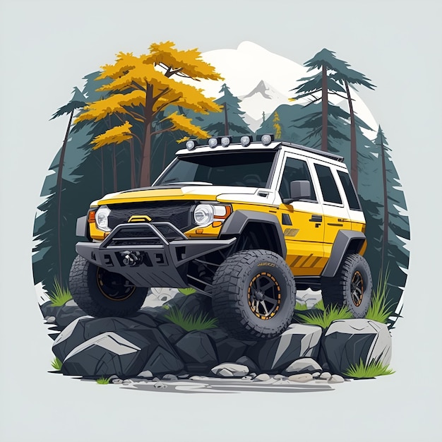 Ilustración de coche fuera de carretera en la jungla imágenes de camiseta con AI generado