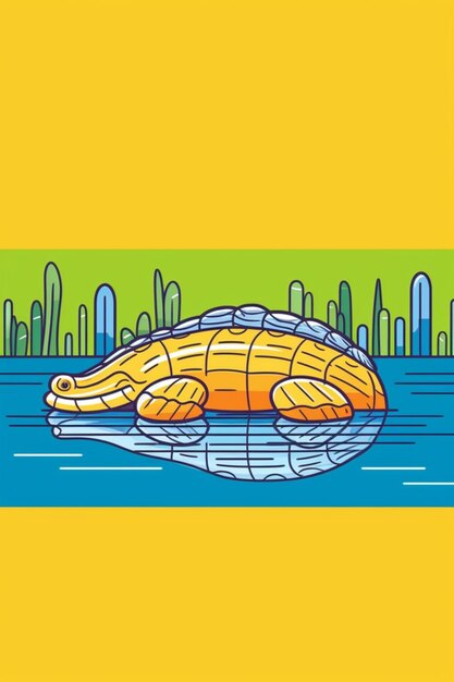 Foto ilustración de un cocodrilo en el agua con una ciudad en el fondo generativo ai